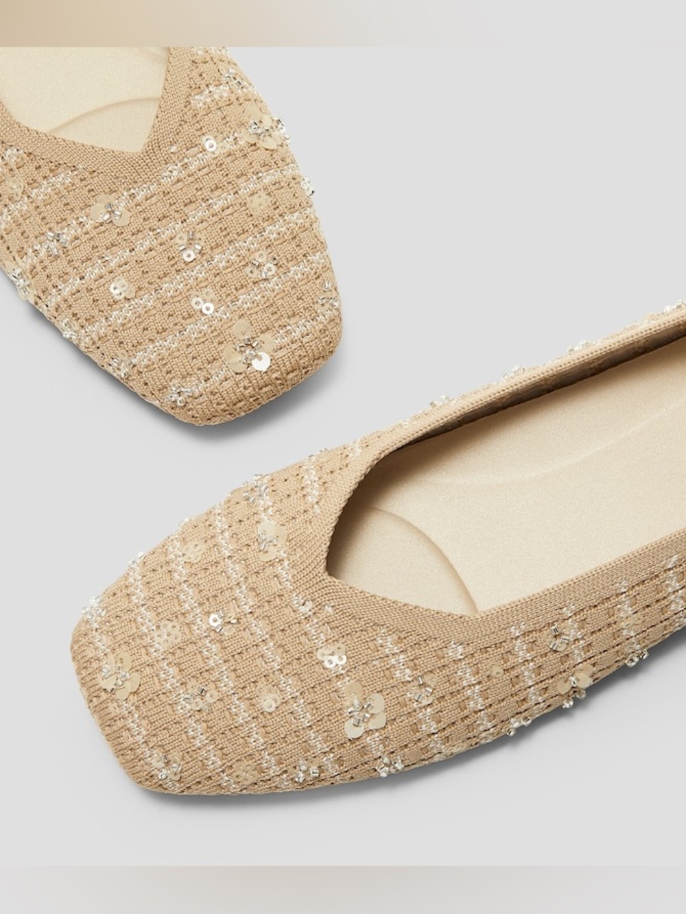 NWOB VIVAIA Margot 2.0 Tan Woven Flats Comfortable Knit Ballet Sequin - Picture 4 of 10